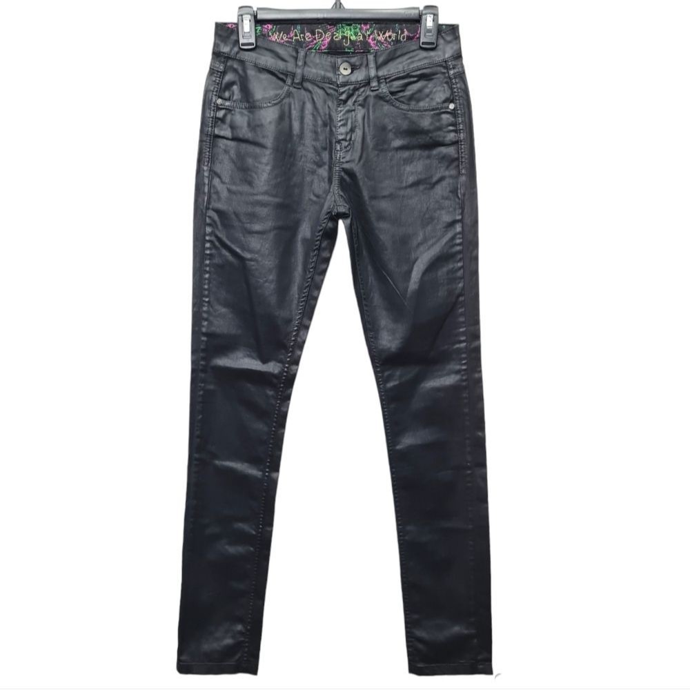 Desigual Women's Shiny Coated Skinny Pants Black Size Tag 28